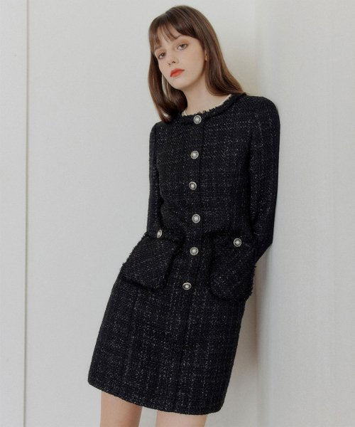 블랙 라운드 트위드 원피스 / BLACK ROUND TWEED DRESS