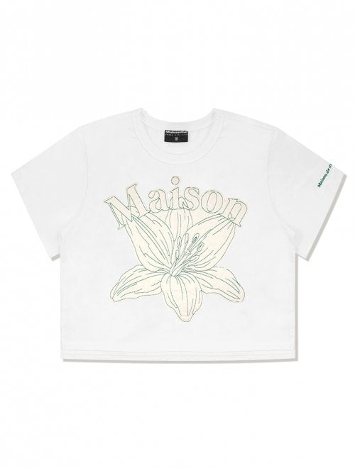 Women's Le Lisse Embroidered Single Crop Tee White Cream (FCC2TS429W)