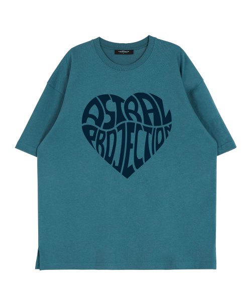Big Heart Logo Round Neck 15 Count Cotton Short Sleeve T-Shirt_Blue Green