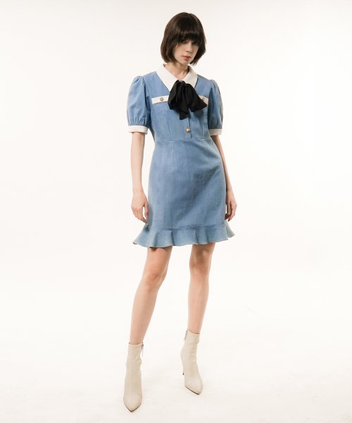 세일러 카라 데님 미니 원피스 드레스_UWS-SS01