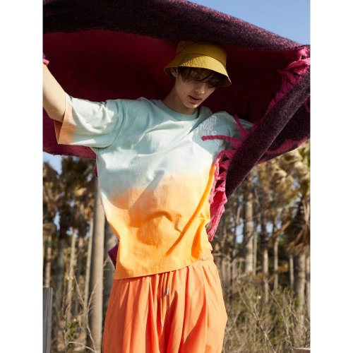 Dipping Dyeing Graphic TShirt Orange