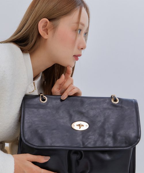 ANC FLAP BIG SHOULDER BAG_BLACK