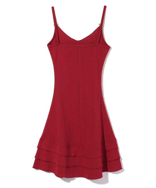 EYELET FRILL DRESS RED