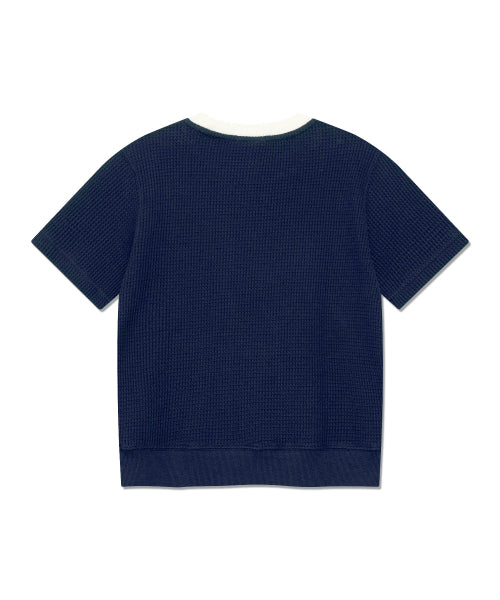 Women's Waffle Short Sleeve Man to Man Navy