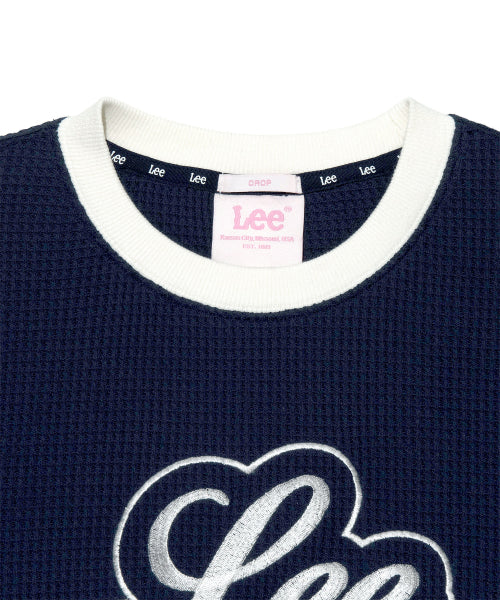Women's Waffle Short Sleeve Man to Man Navy