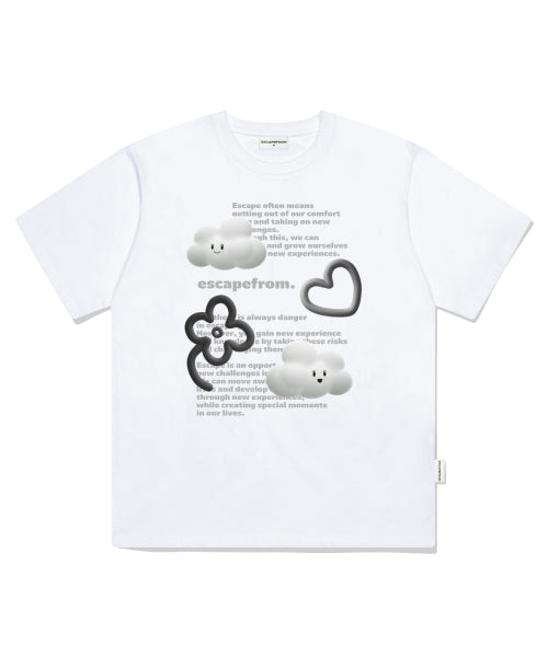 Mono 3D Cloud Print Overfit Short Sleeve T-Shirt White