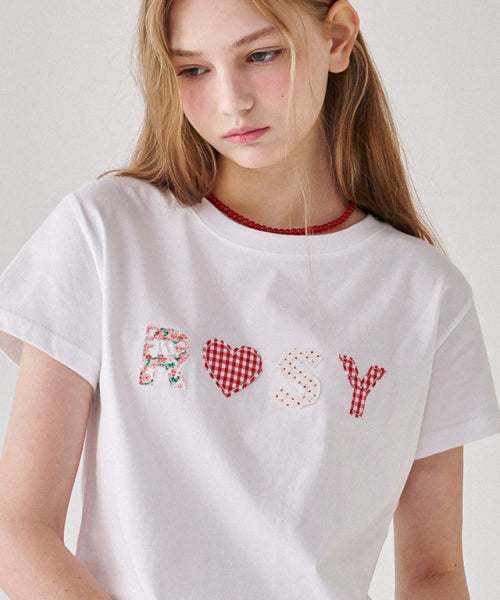 ROSY APPLIQUE CROP T SHIRT WHITE