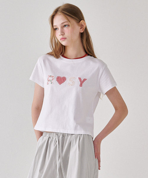 ROSY APPLIQUE CROP T SHIRT WHITE