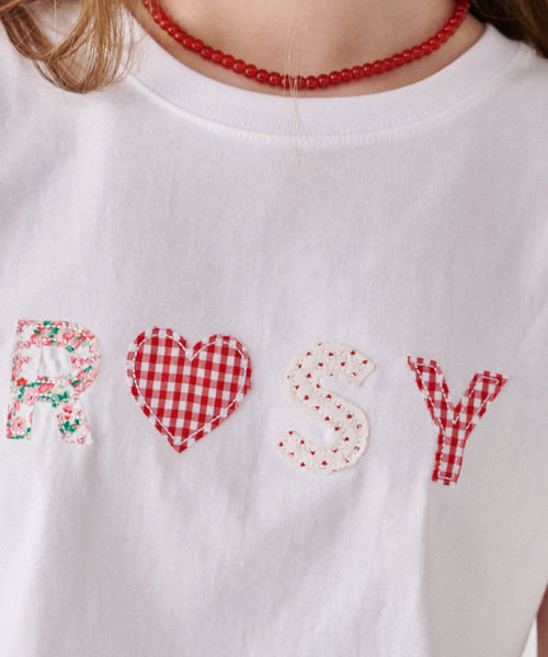 ROSY APPLIQUE CROP T SHIRT WHITE