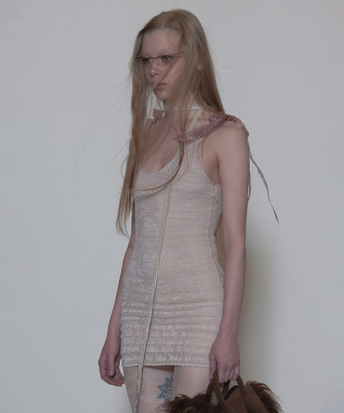 Silhouette Crochet Mini Dress Metallic Pink