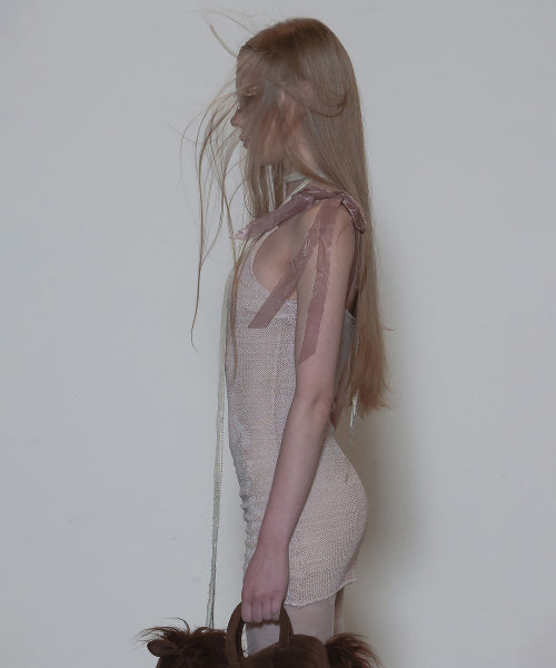 Silhouette Crochet Mini Dress Metallic Pink