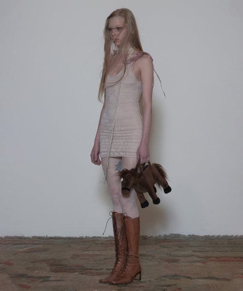 Silhouette Crochet Mini Dress Metallic Pink