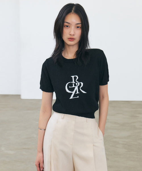Buckle Symbol Logo Short Sleeve Knit_BLACK