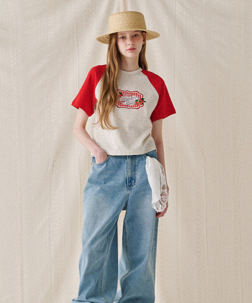 RASPBERRY JAM RAGLAN CROP T SHIRT RED