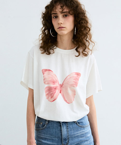BUTTERFLY SOFT COLORING SLEEVE TOP_WHITE PINK