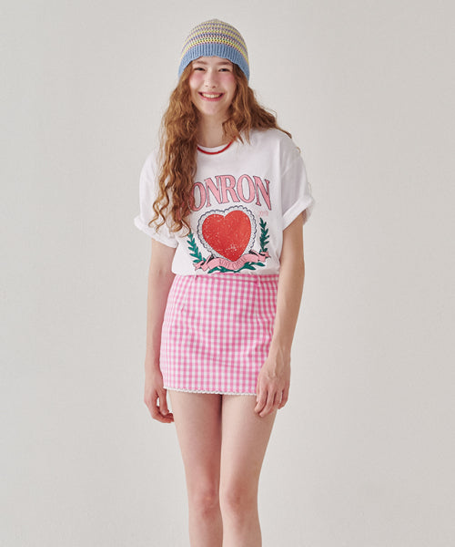RONRON HEART LAUREL OVER FIT T SHIRT WHITE