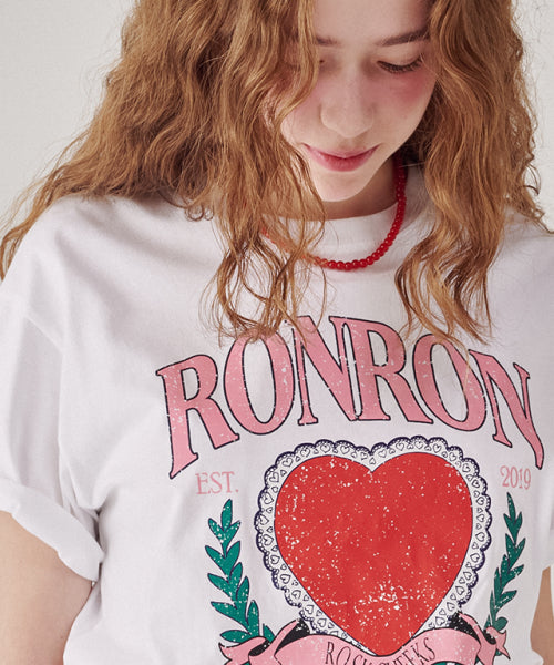 RONRON HEART LAUREL OVER FIT T SHIRT WHITE