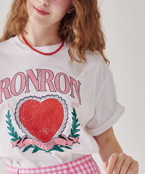 RONRON HEART LAUREL OVER FIT T SHIRT WHITE