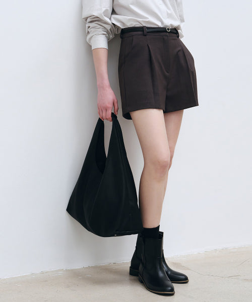 클래식 핸들 레더 호보백 - 블랙