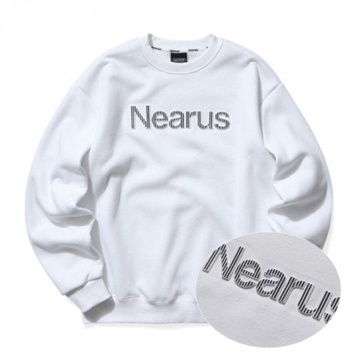STRIPE EMBO SWEAT SHIRE [WHITE]