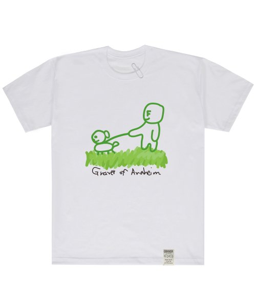 [UNISEX] Drawing Green Puppy Work Short Sleeve T-Shirt_White