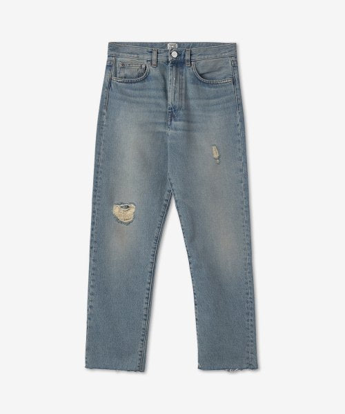 Distressed Twisted Seam Denim Pants - Light Blue / 213232741404