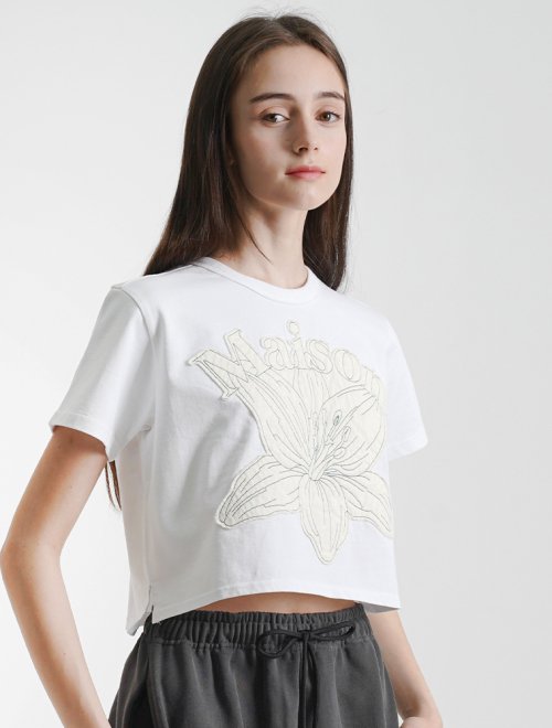 Women's Le Lisse Embroidered Single Crop Tee White Cream (FCC2TS429W)