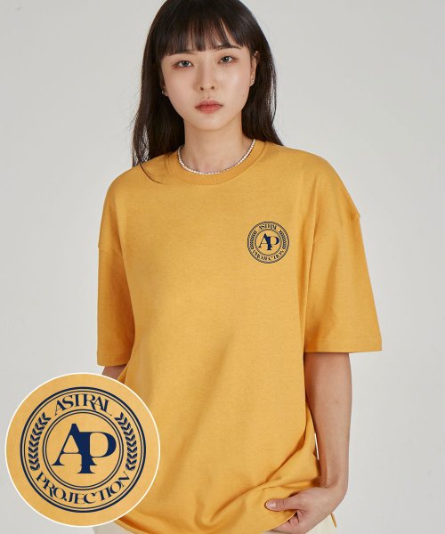 AP Sporty Emblem Round Neck 15 Count Cotton Short Sleeve T-Shirt_Cheddar
