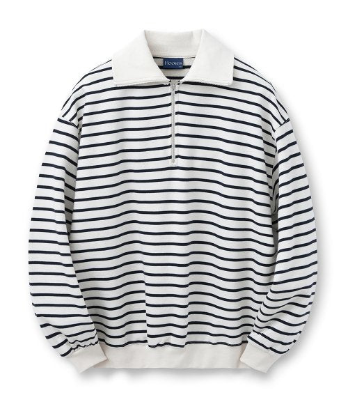 Striped Pullover Zip-Up Sweatshirt [Ivory]