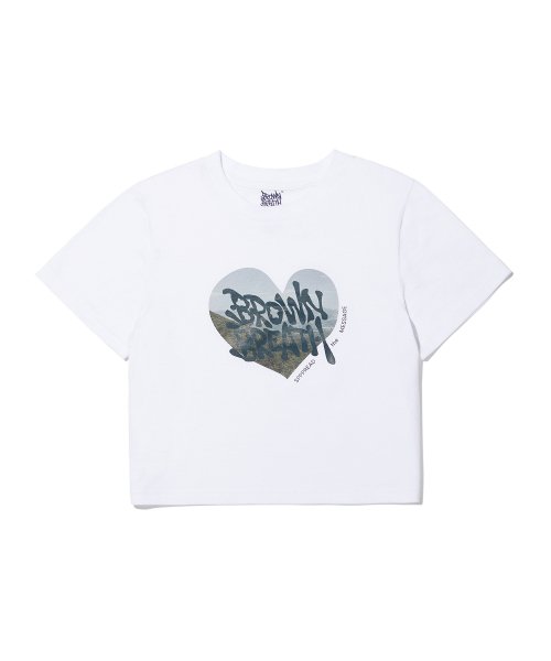W BB HEART CROP TEE - WHITE