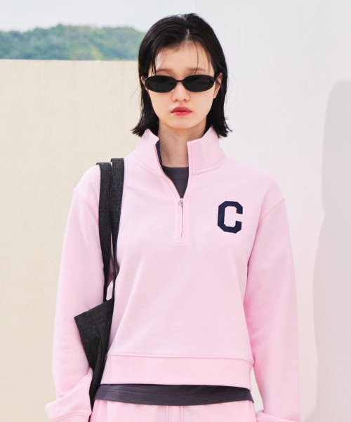 Women's C Logo Half Zip-up Man to Man Pink