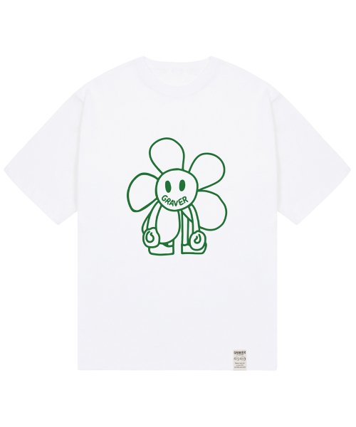 [UNISEX] Comics Line Flower Drawing Short Sleeve T-shirt_White