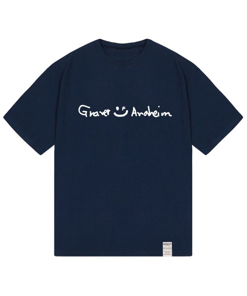 [UNISEX] Drawing Logo Drawing Smile Short Sleeve T-shirt_Navy