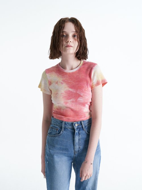 Crop Water Print Half T-Shirt_Pink