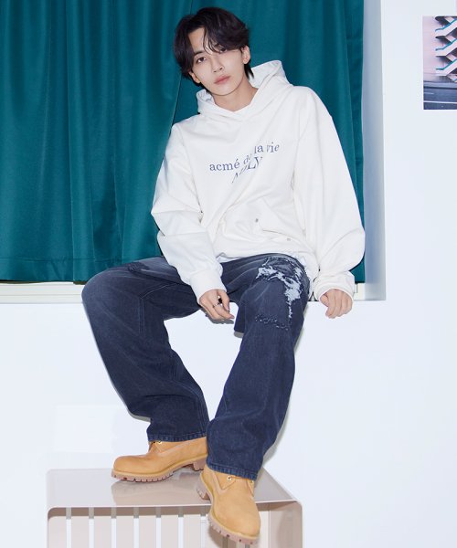 SYMBOL DESTROYED WASHING DENIM PANTS BLACK