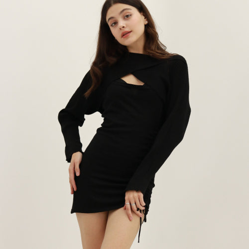 러블리 롱 슬리브 탑 앤드 셔링 숏 드레스