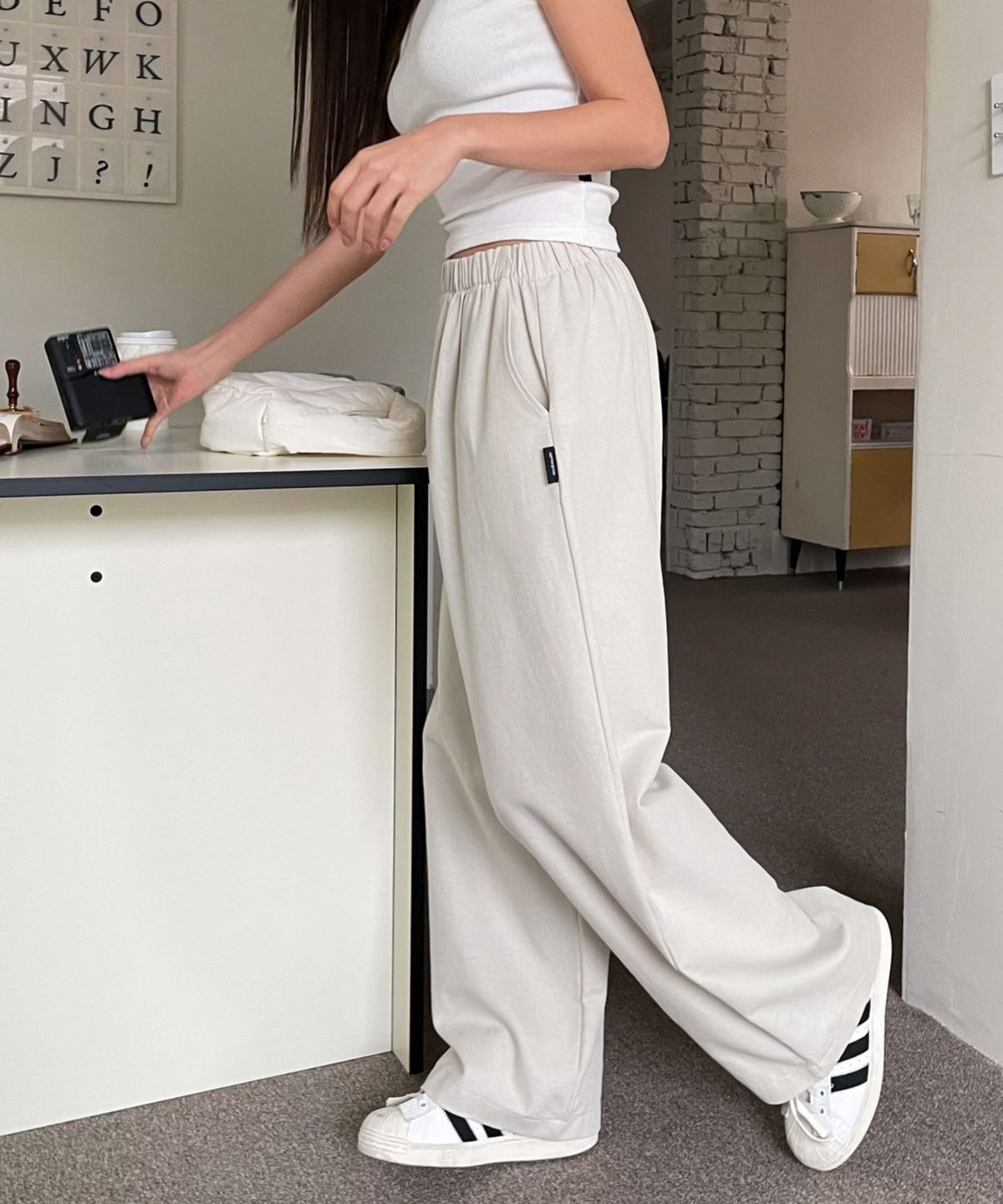 Wide Banding Cotton Pants [Light Gray]