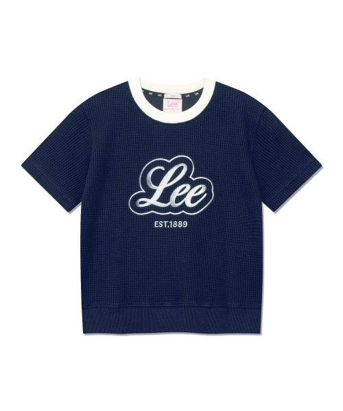 Women's Waffle Short Sleeve Man to Man Navy