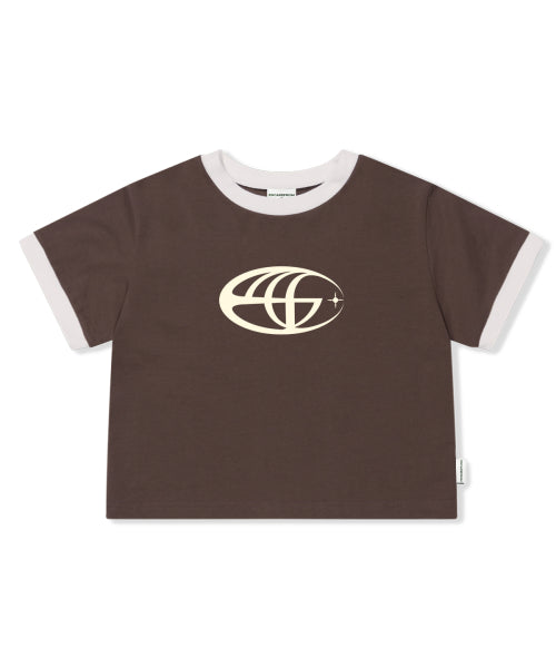ESCF ELLIPSE LOGO PRINT CROP T-SHIRT BROWN