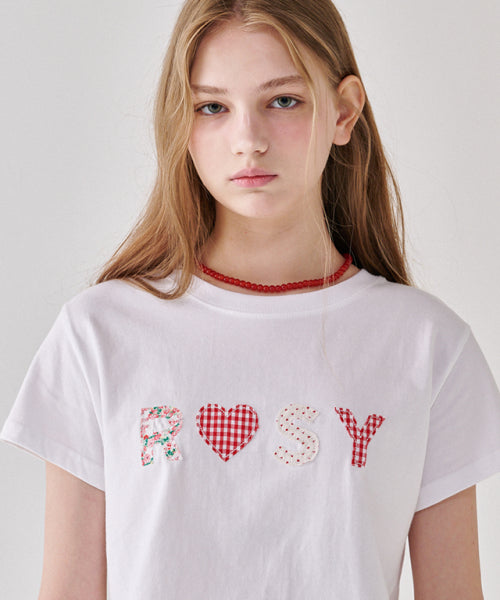 ROSY APPLIQUE CROP T SHIRT WHITE