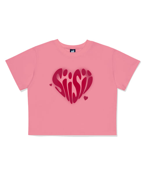 Sisi Heart Print Crop Short Sleeve T-shirt Pink
