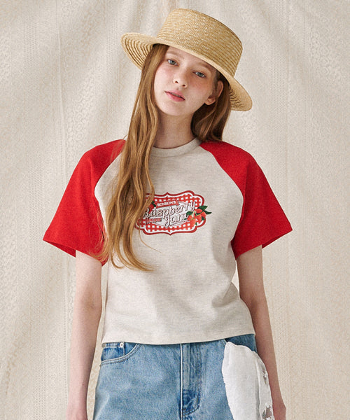 RASPBERRY JAM RAGLAN CROP T SHIRT RED