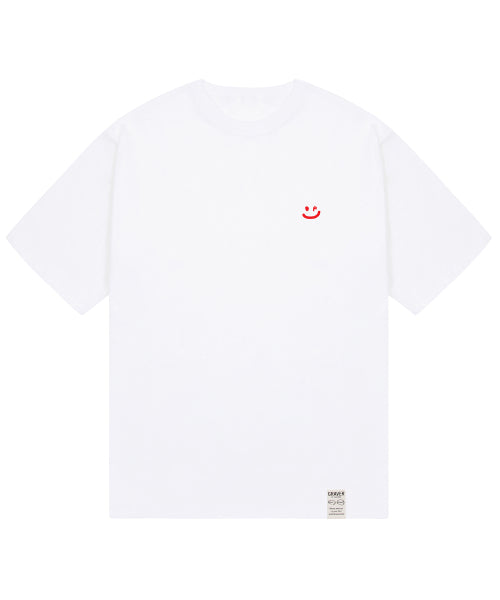 [UNISEX-24]Small Drawing Smile Short Sleeve T-shirt_White/Red Logo