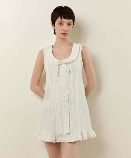 VINTAGE FLORAL COLLAR DRESS_WHITE