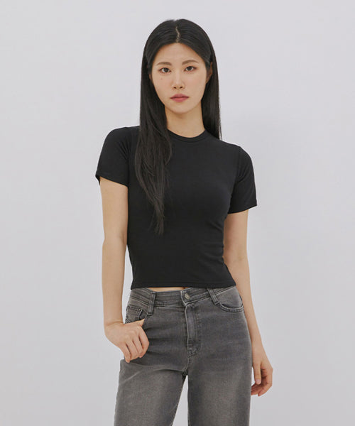 Women's Round Neck Short Sleeve T-Shirt (BLACK) (HA6ST6A-39)