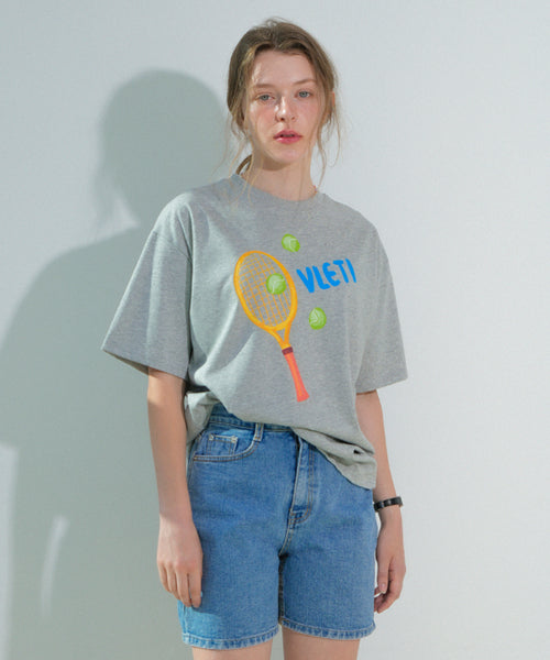 Tennis Art Work Printing Boxy T-shirt (Gray)