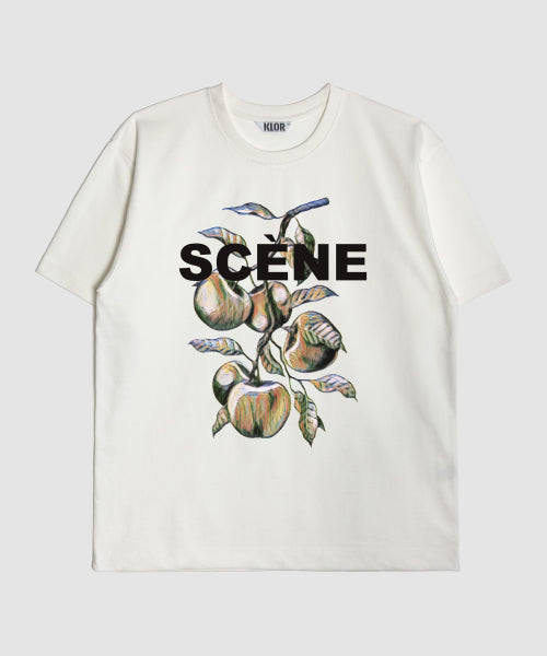 [UNISEX] Thin Apple Tree Graphic Short Sleeve T-Shirt (CREAM WHITE)