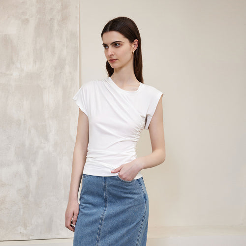 YY_Asymmetric pleated summer top