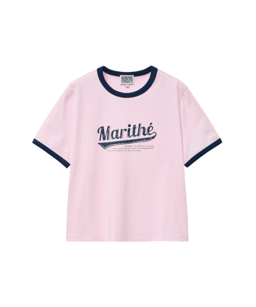 W VINTAGE BASEBALL RINGER TEE light pink