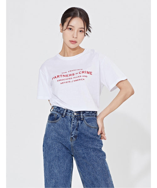 Simple Round Neck Crime Lettering T-Shirt (WIAATS022)